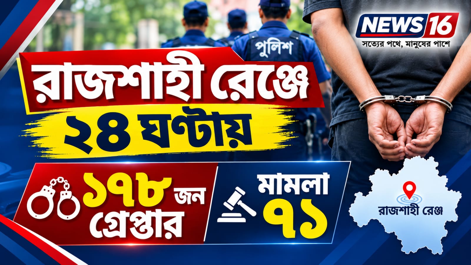 রাজশাহী রেঞ্জে ২৪ ঘণ্টায় ১৭৮ জন গ্রেপ্তার, মামলা ৭১